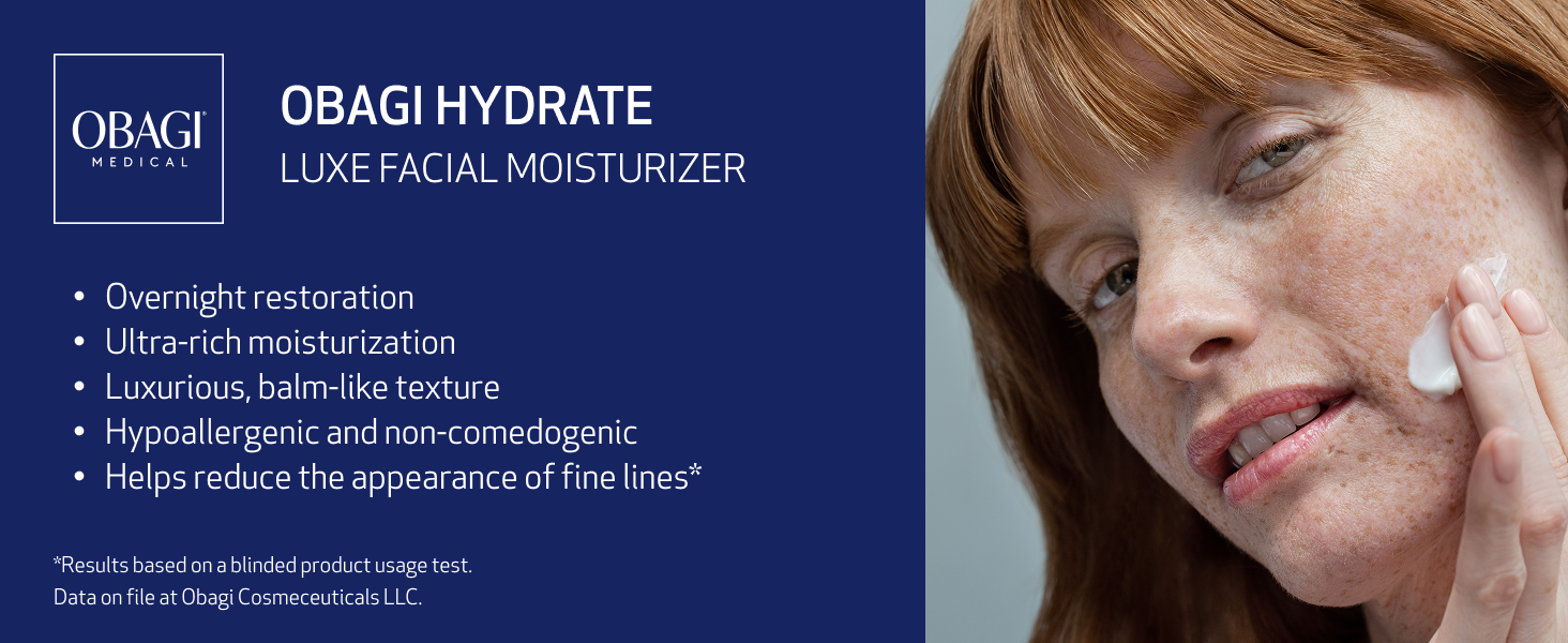 Obagi Hydrate Luxe Moisture-Rich Cream overnight facial moisturizer for long-lasting hydration and smoother-looking skin