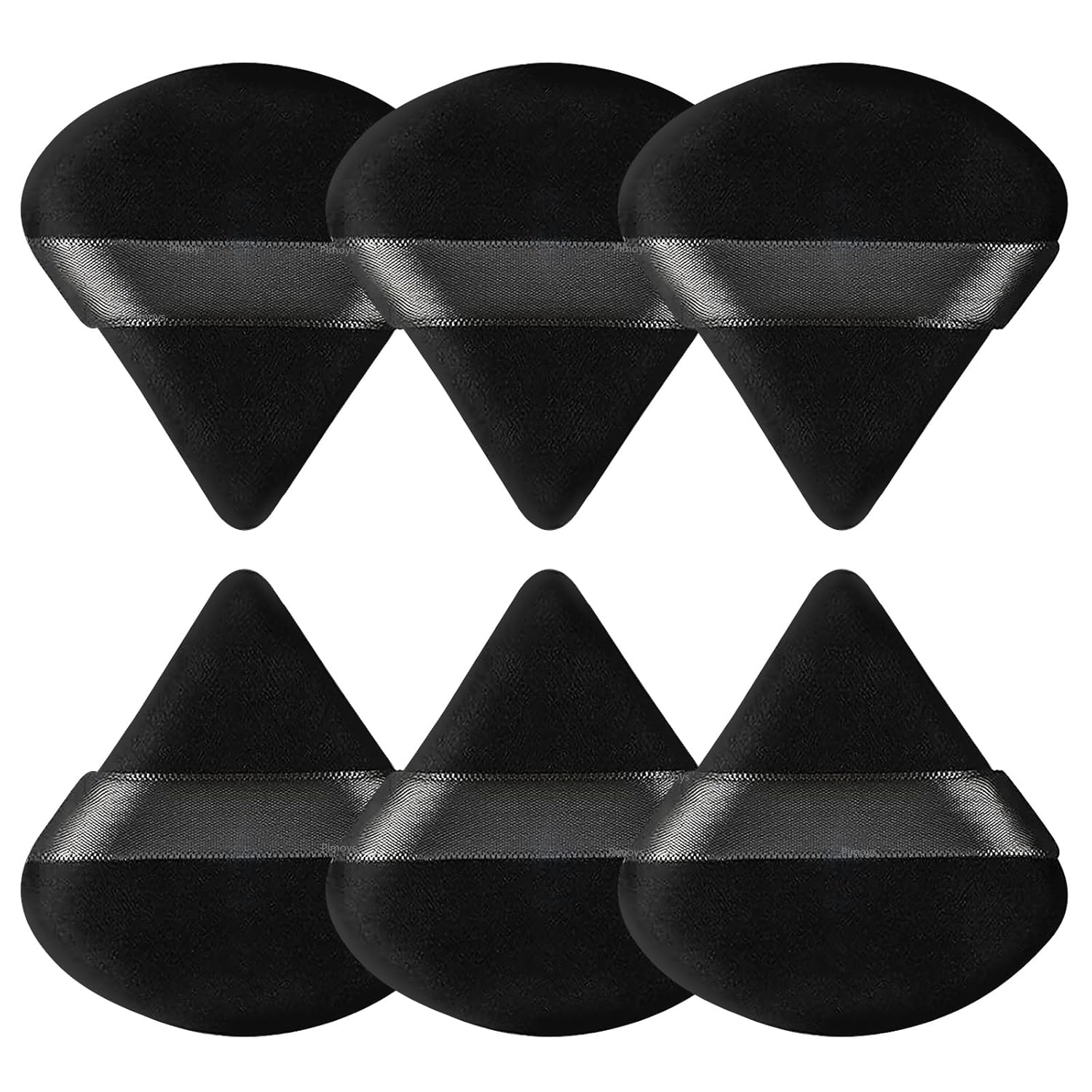 Pimoys 6 Pcs black triangle velour powder puffs for loose powder makeup setting and facial touch-ups