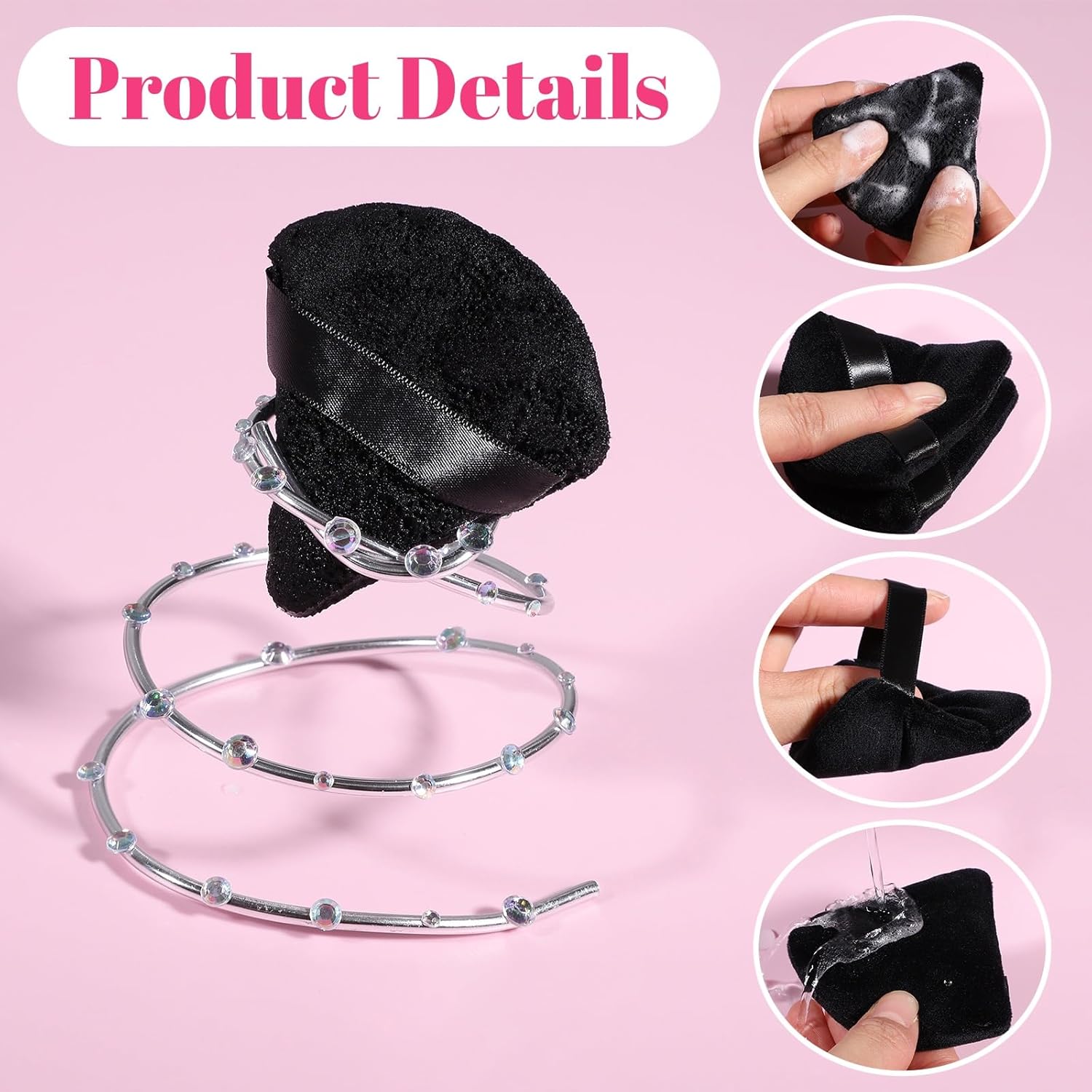 Pimoys 6 Pcs black triangle velour powder puffs for loose powder makeup setting and facial touch-ups