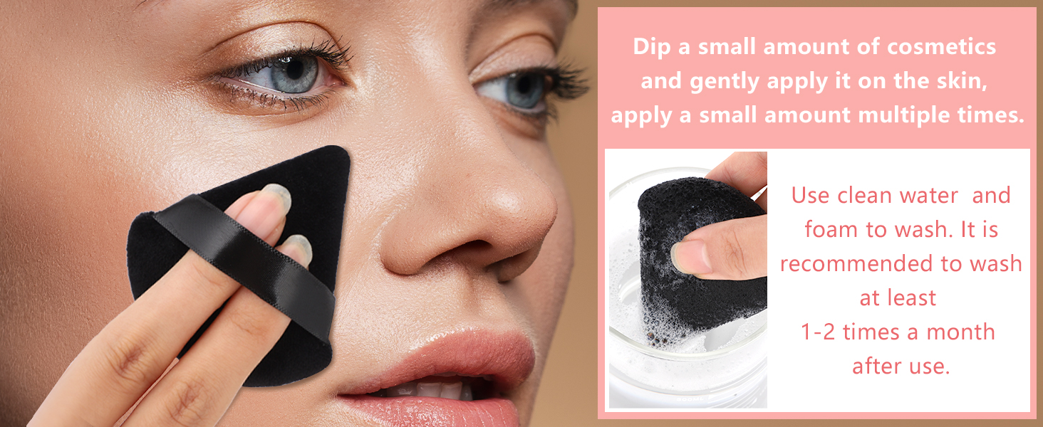 Pimoys 6 Pcs black triangle velour powder puffs for loose powder makeup setting and facial touch-ups