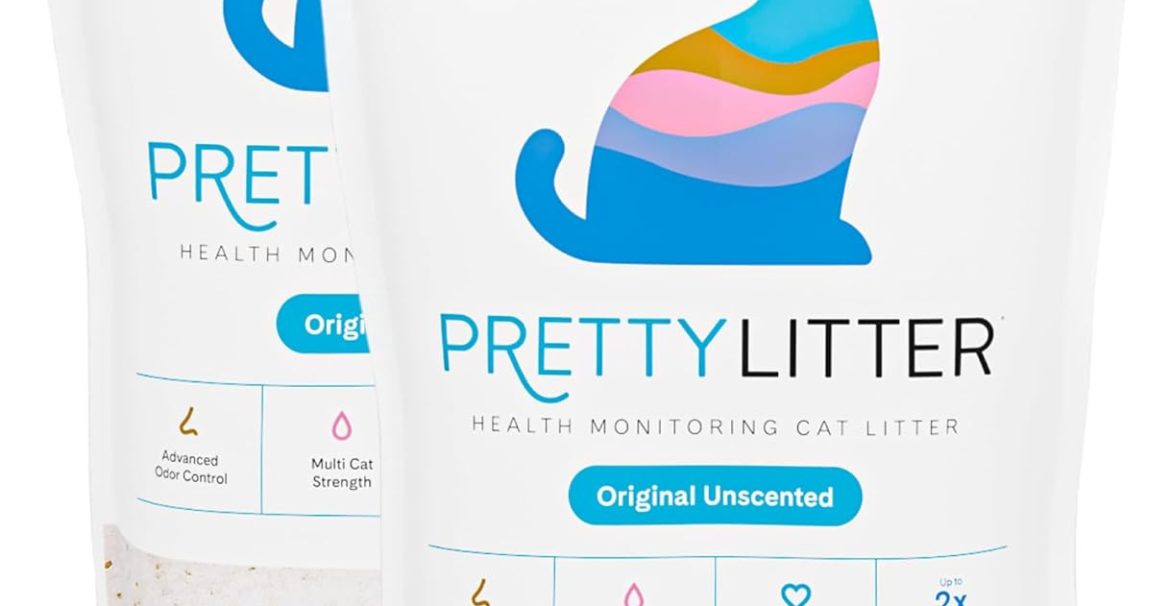 PrettyLitter Health Monitoring Cat Litter unscented non clumping silica gel crystals with color changing technology pack of 2