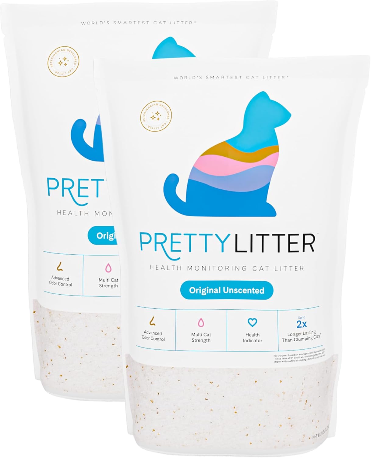 PrettyLitter Health Monitoring Cat Litter unscented non clumping silica gel crystals with color changing technology pack of 2