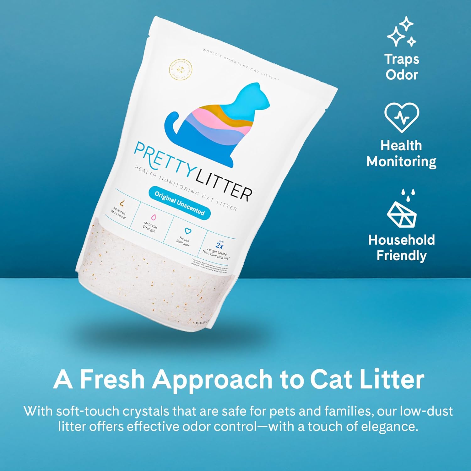 PrettyLitter Health Monitoring Cat Litter unscented non clumping silica gel crystals with color changing technology pack of 2