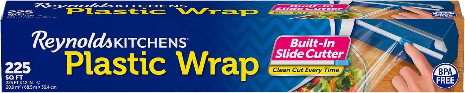 Reynolds Kitchens Quick Cut Plastic Wrap 225 square feet with built-in slide cutter for food storage and meal prep
