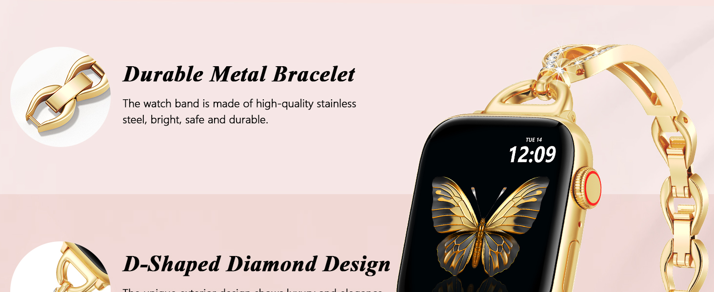 Rose Gold Apple Watch Band for Women slim lightweight metal bracelet compatible with Apple Watch Series 11 10 9 8 SE 42mm 44mm 45mm 46mm 49mm