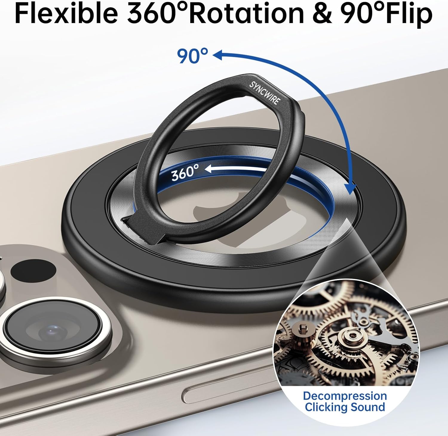 SYNCWIRE Magnetic Phone Ring Holder for MagSafe – 360° Rotating Finger Grip, Kickstand & Two-Sided Magnetic Phone Stand Compatible with iPhone 17, 16, 15, 14, 13 & 12 Series