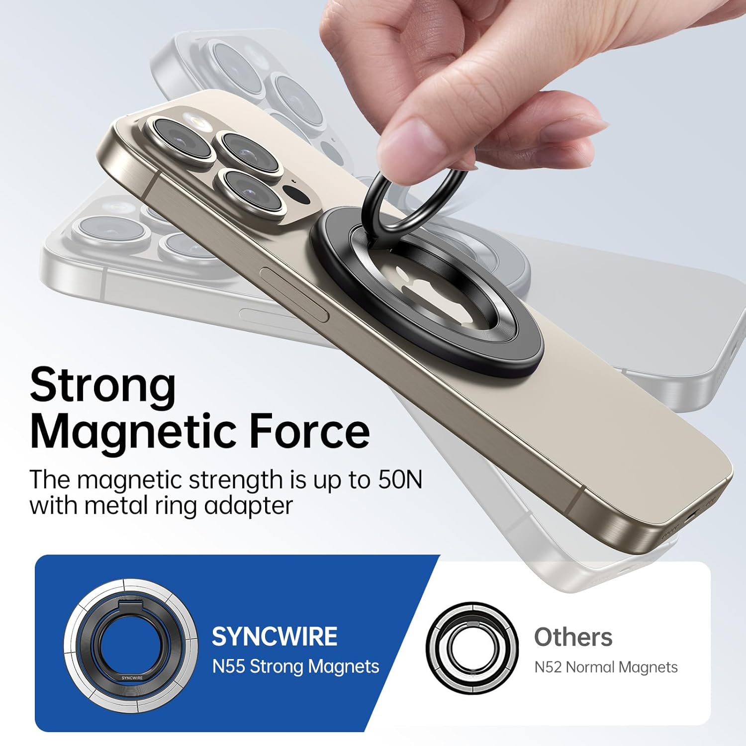 SYNCWIRE Magnetic Phone Ring Holder for MagSafe – 360° Rotating Finger Grip, Kickstand & Two-Sided Magnetic Phone Stand Compatible with iPhone 17, 16, 15, 14, 13 & 12 Series