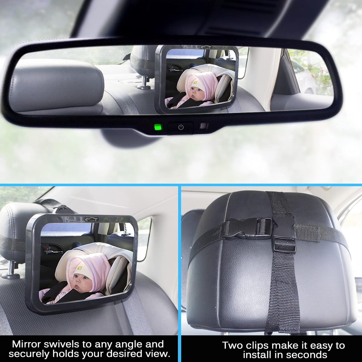 Shynerk Baby Car Mirror – Rear Facing Infant Safety Car Seat Mirror with Wide Crystal Clear View, Shatterproof, 360° Rotation, Crash Tested & Certified