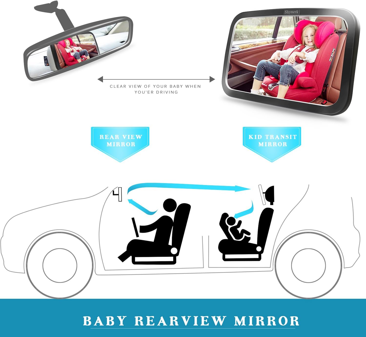 Shynerk Baby Car Mirror – Rear Facing Infant Safety Car Seat Mirror with Wide Crystal Clear View, Shatterproof, 360° Rotation, Crash Tested & Certified