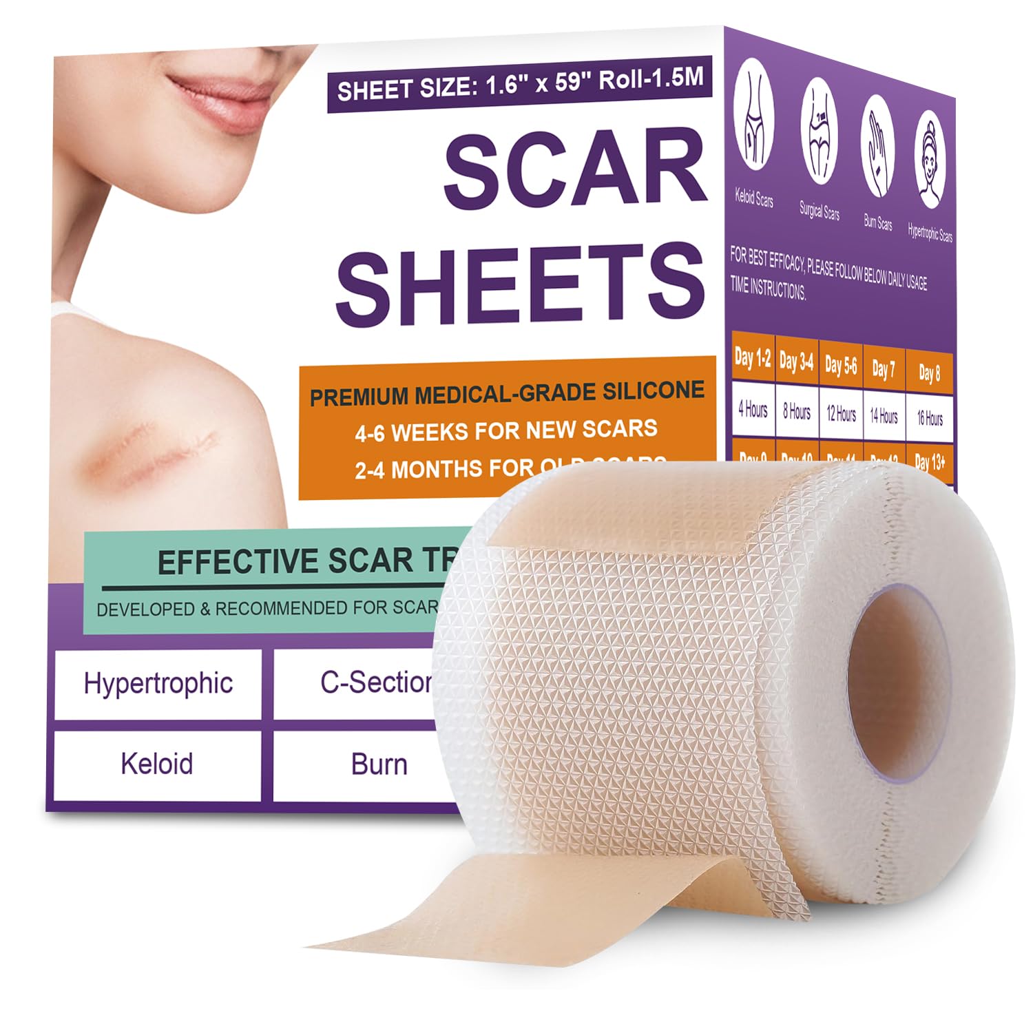 Medical grade reusable silicone scar sheets roll for surgical C-section burn keloid and hypertrophic scar care