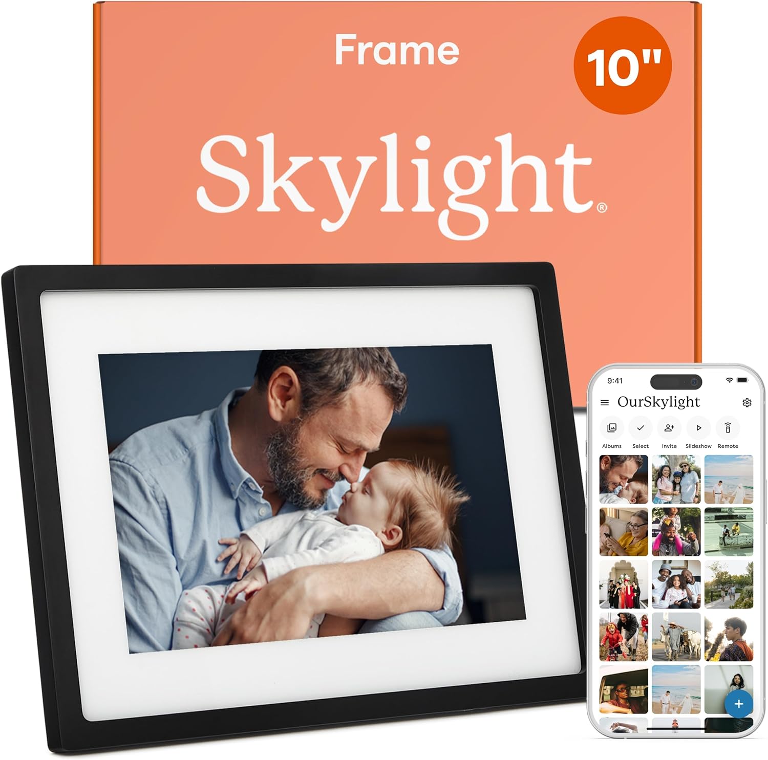 Skylight Frame 10 inch WiFi digital picture frame with HD touchscreen display in black for sharing family photos