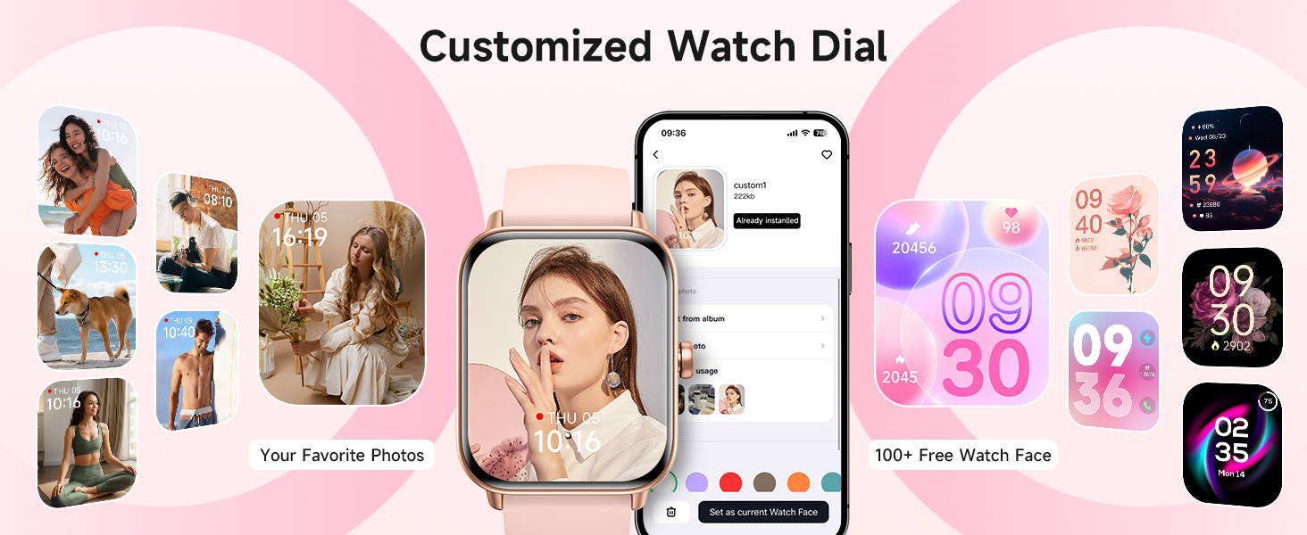 Pink smart watch for women with Alexa built-in Bluetooth calling heart rate SpO2 sleep monitor and IP68 waterproof fitness tracker