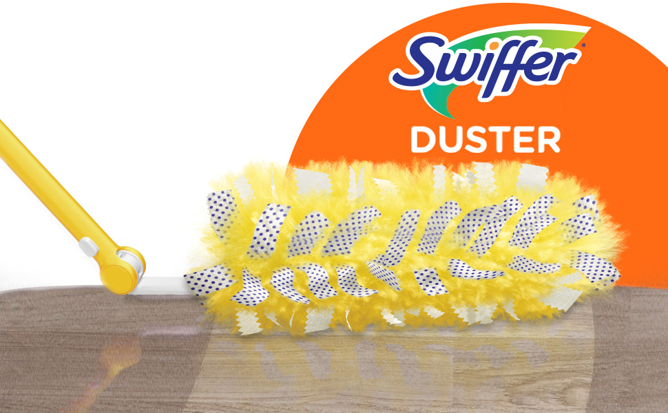 Swiffer Duster Kit with 3 ft extendable handle and heavy duty duster refills for cleaning ceiling fans vents and hard to reach places