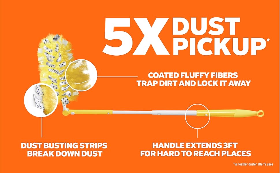 Swiffer Duster Kit with 3 ft extendable handle and heavy duty duster refills for cleaning ceiling fans vents and hard to reach places