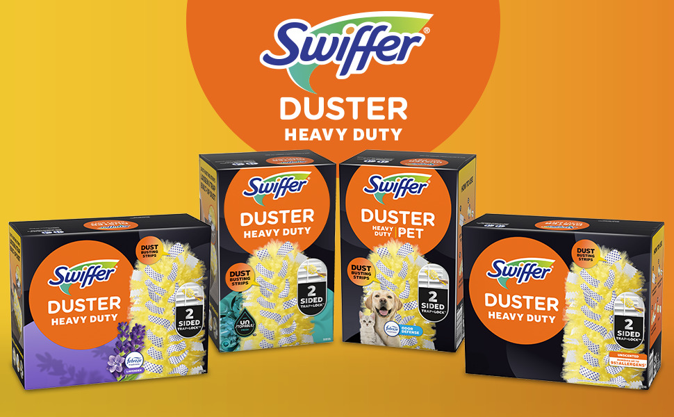 Swiffer Duster Kit with 3 ft extendable handle and heavy duty duster refills for cleaning ceiling fans vents and hard to reach places