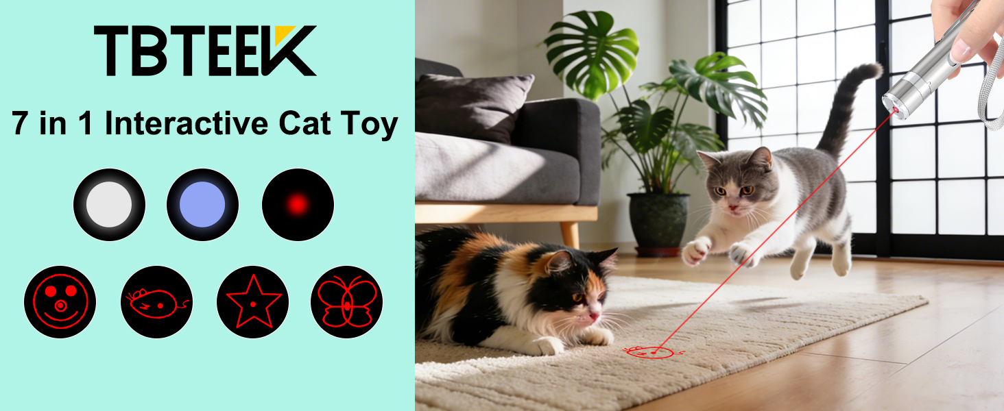 TBTeek rechargeable interactive cat laser toy with 3 light modes and 5 fun patterns for indoor cats
