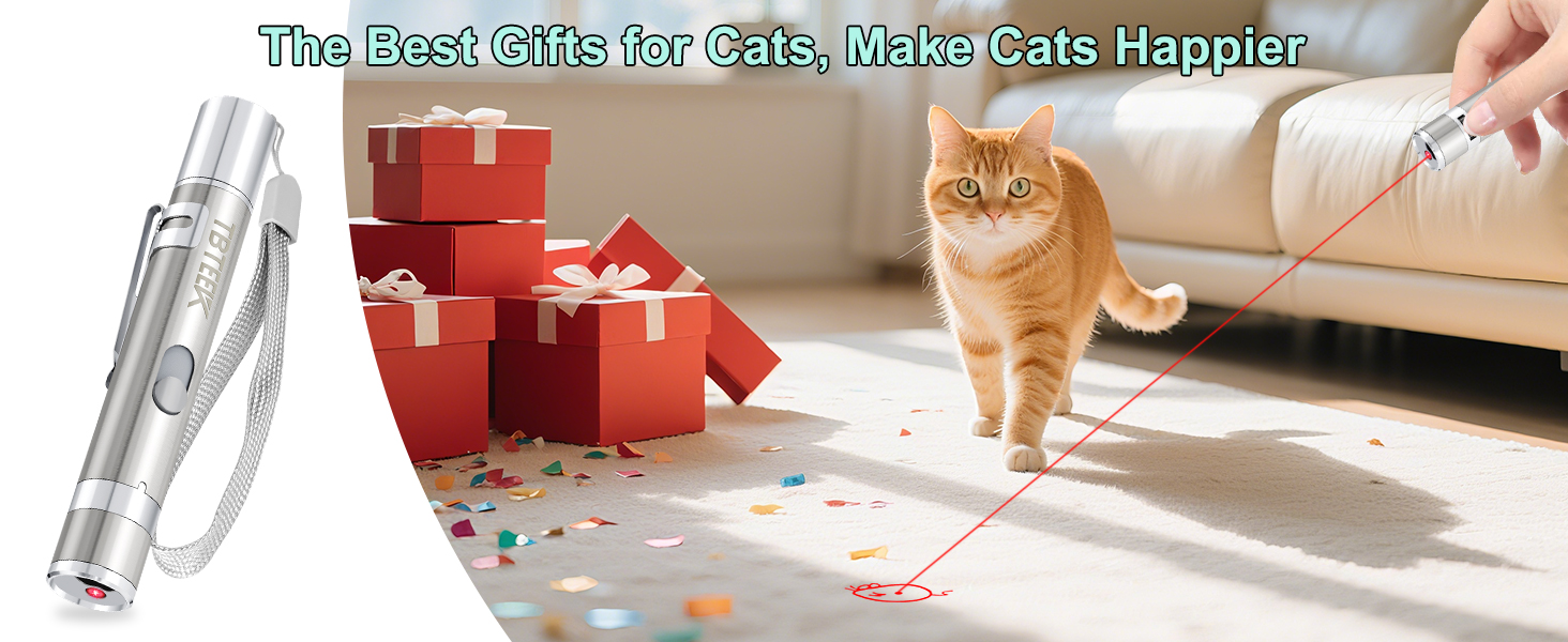 TBTeek rechargeable interactive cat laser toy with 3 light modes and 5 fun patterns for indoor cats