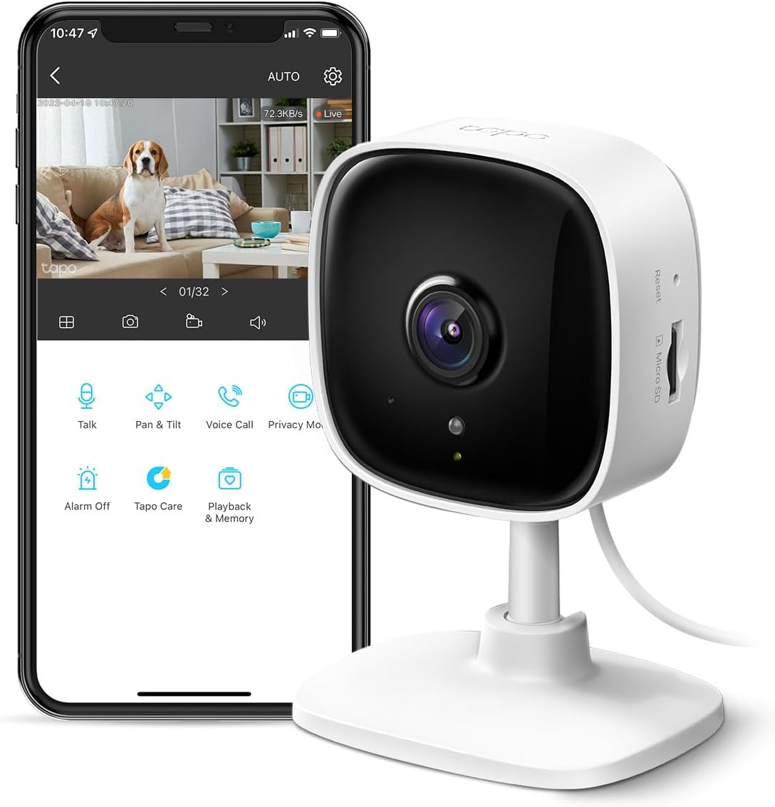 TP-Link Tapo C100 1080P indoor security camera with motion detection night vision two-way audio baby monitor and pet camera