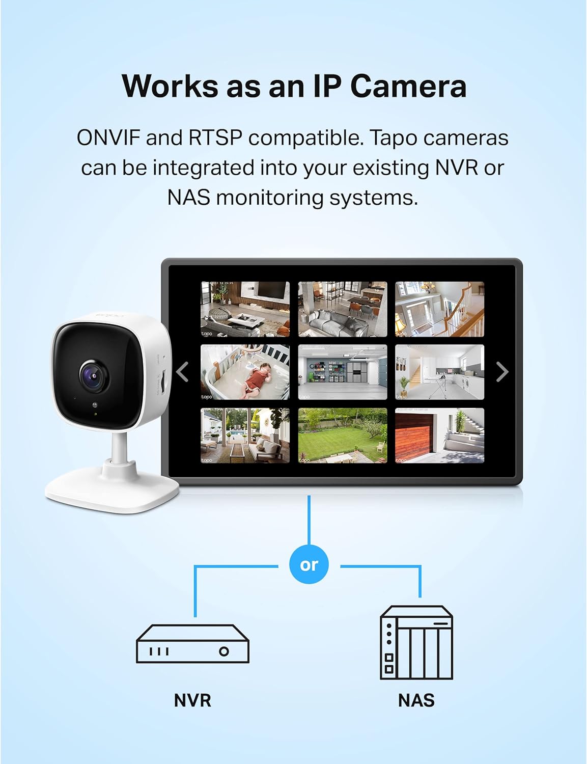 TP-Link Tapo C100 1080P indoor security camera with motion detection night vision two-way audio baby monitor and pet camera