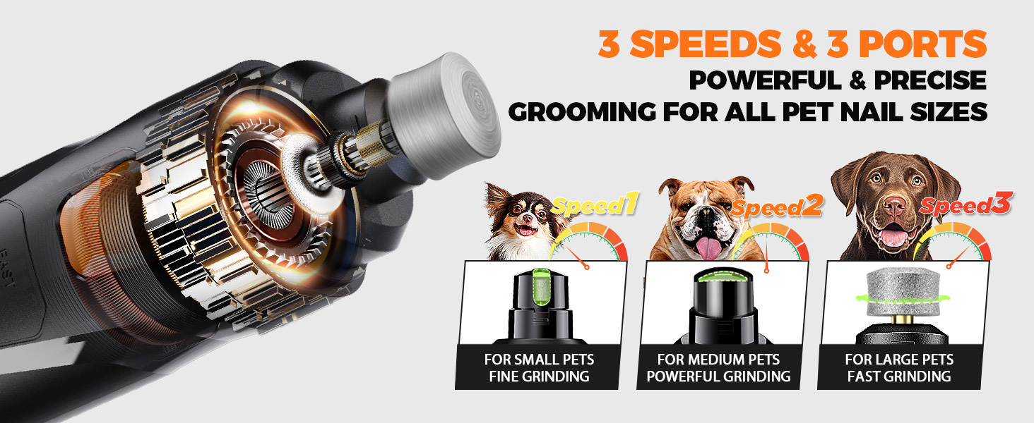 Whisper Quiet Dog Nail Grinder with 4 LED lights rechargeable 3-speed pet nail trimmer for dogs and cats