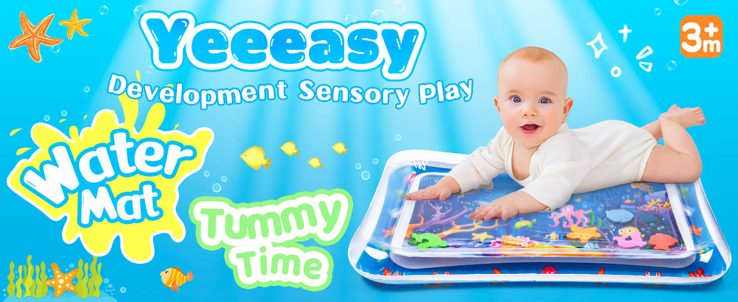 Yeeeasy Tummy Time Water Mat inflatable baby water play mat for infants and toddlers with colorful floating toys for sensory development