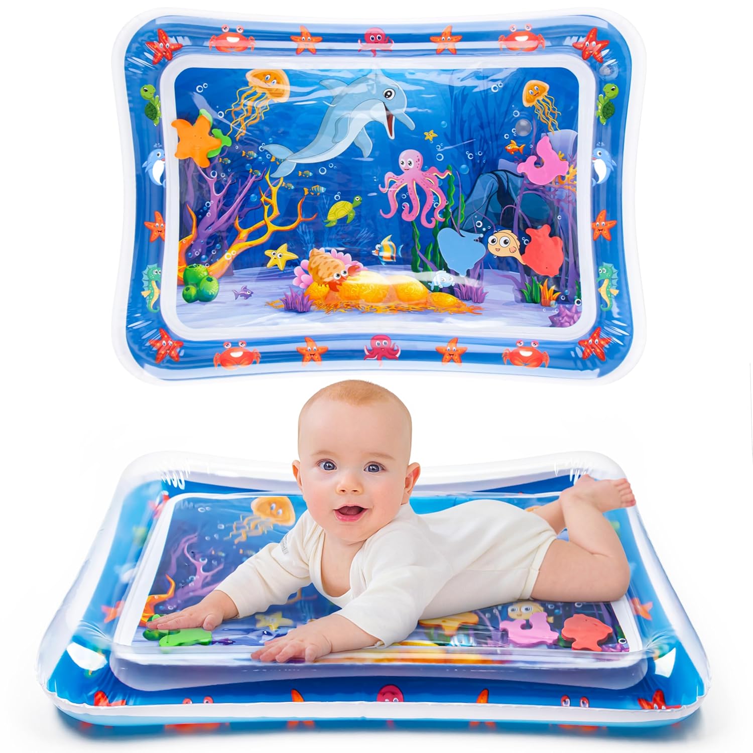 Yeeeasy Tummy Time Water Mat inflatable baby water play mat for infants and toddlers with colorful floating toys for sensory development