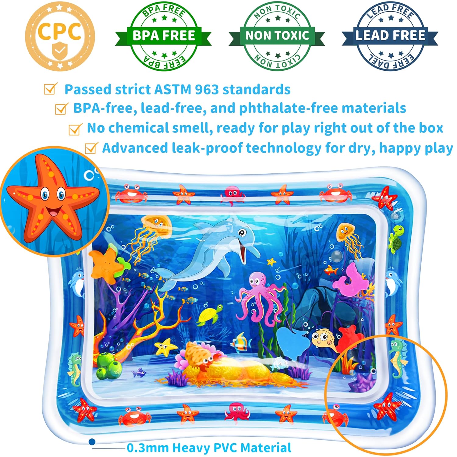 Yeeeasy Tummy Time Water Mat inflatable baby water play mat for infants and toddlers with colorful floating toys for sensory development