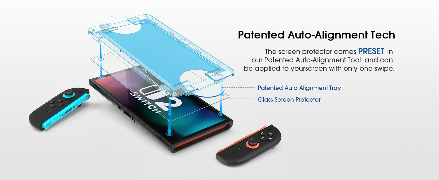 amFilm Auto-Alignment OneTouch tempered glass screen protector for Nintendo Switch 2 2025 with bubble-free installation and scratch-resistant protection