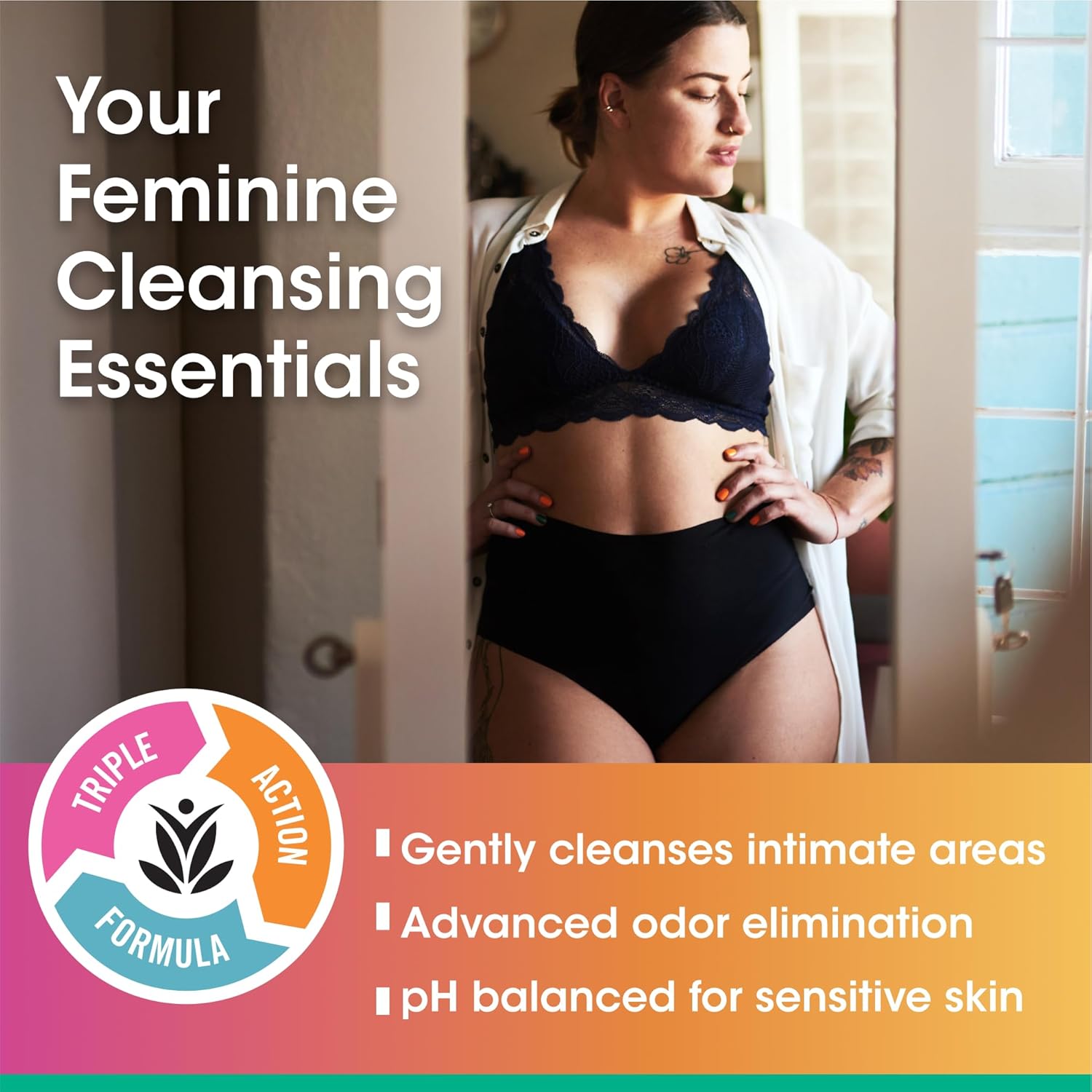 vH essentials pH Balanced Daily Feminine Wash with Tea Tree Oil and Prebiotic 6 fl oz gentle intimate cleanser for women
