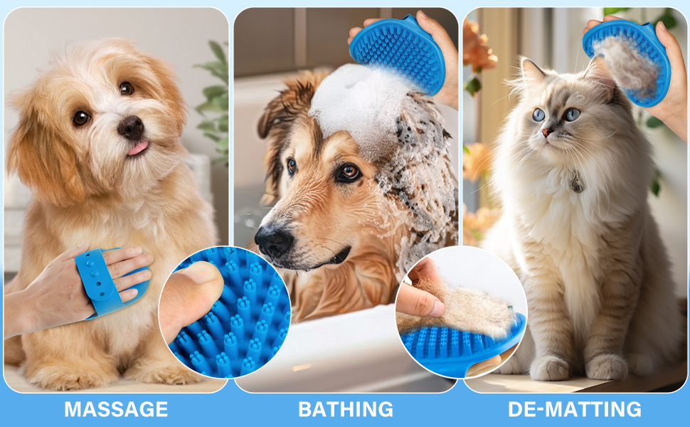 2PCS pet grooming tools with double-sided deshedding brush and mane tail comb for dogs, cats, and horses in blue