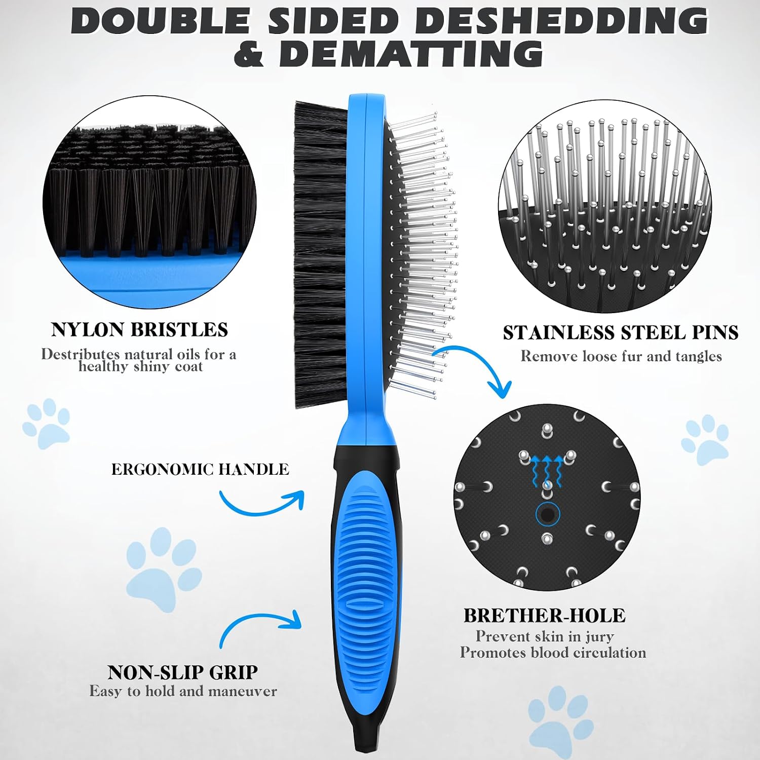 2PCS pet grooming tools with double-sided deshedding brush and mane tail comb for dogs, cats, and horses in blue