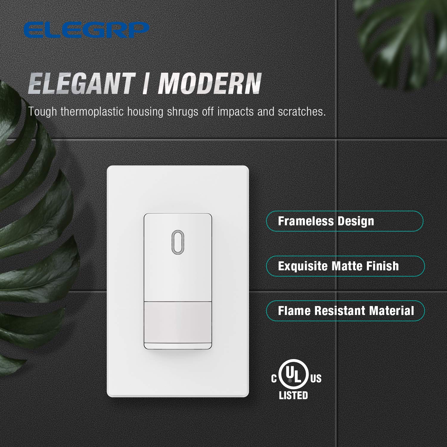 ELEGRP 10 pack matte white PIR occupancy motion sensor light switches with no neutral wire and wall plates