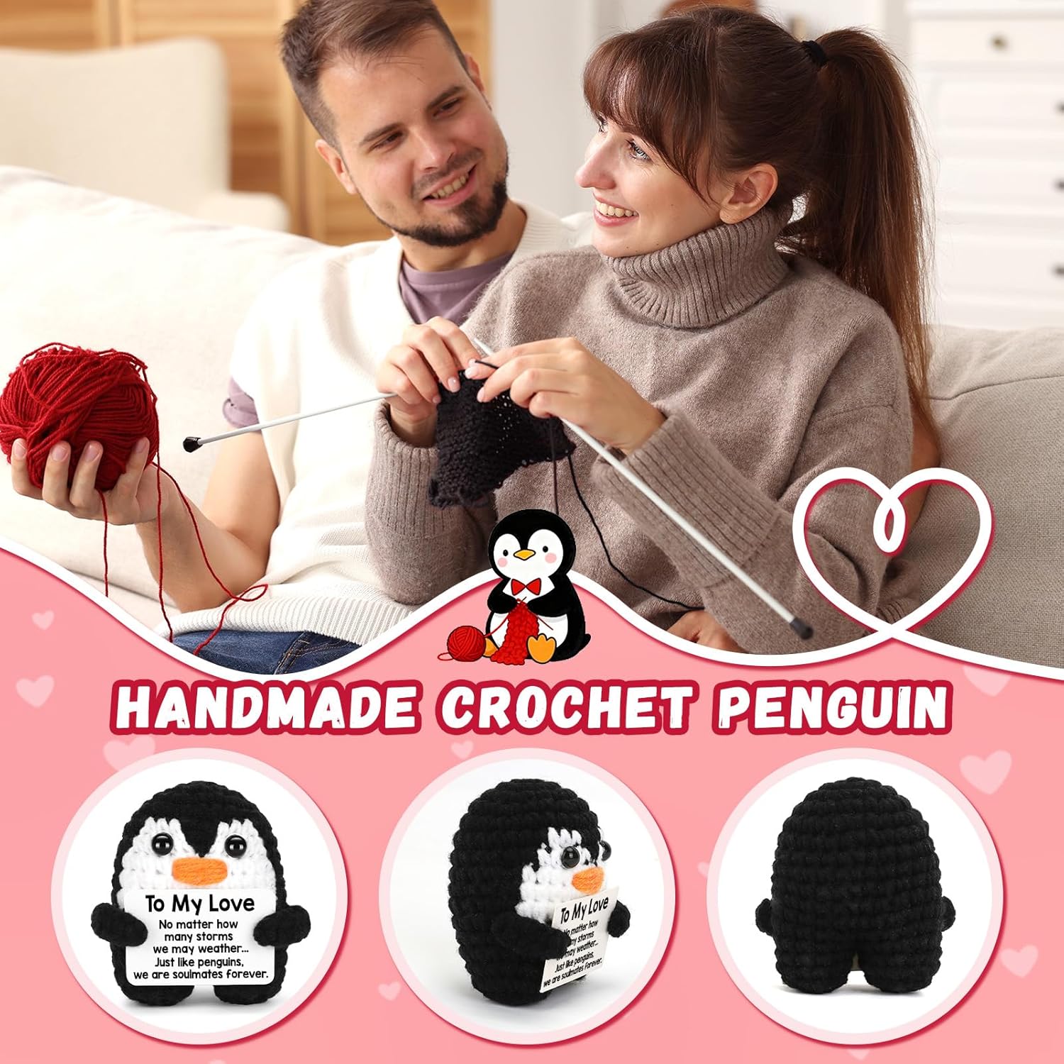 Handmade crochet mini penguin romantic gift for boyfriend girlfriend husband wife and couples for anniversary birthday and Valentine's Day