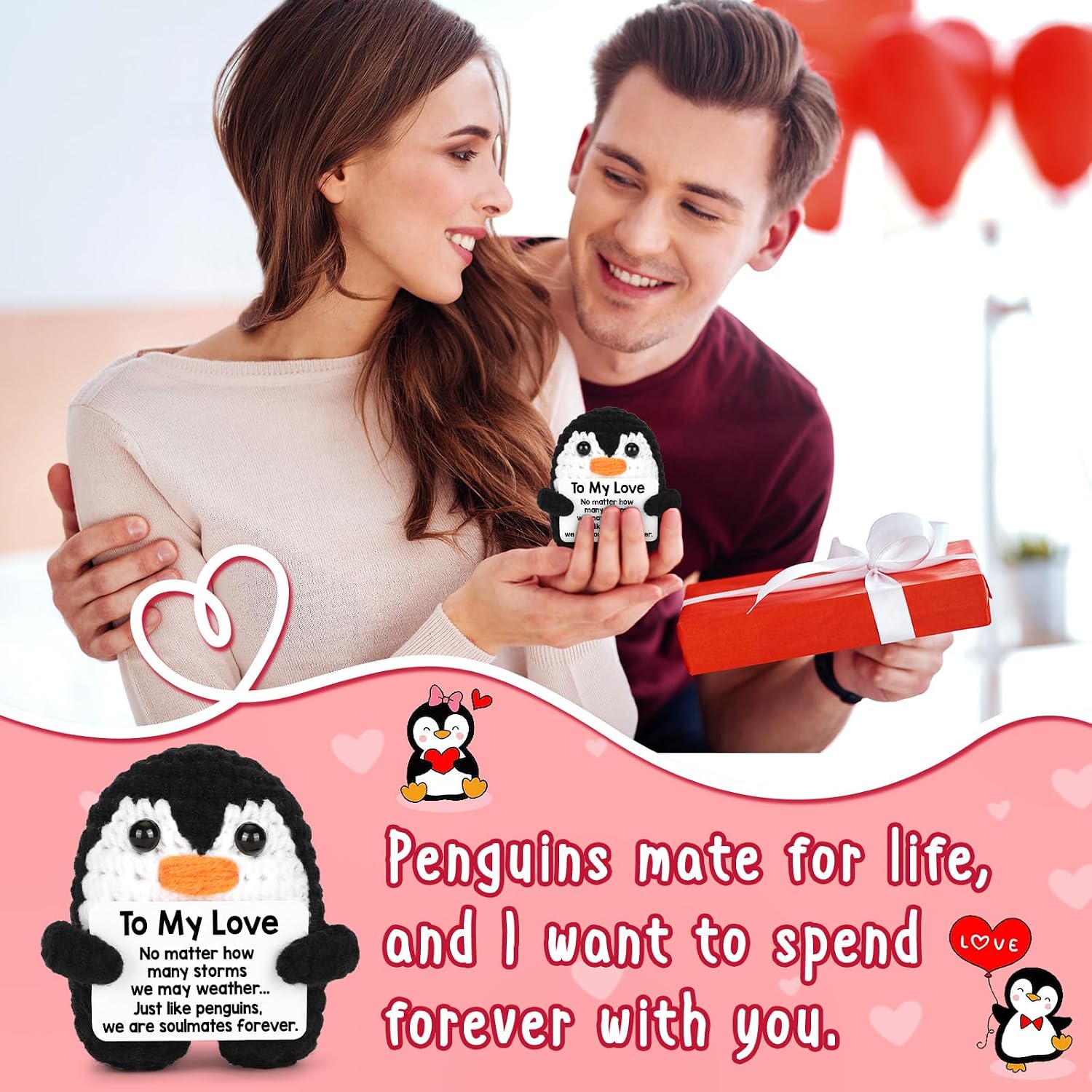 Handmade crochet mini penguin romantic gift for boyfriend girlfriend husband wife and couples for anniversary birthday and Valentine's Day