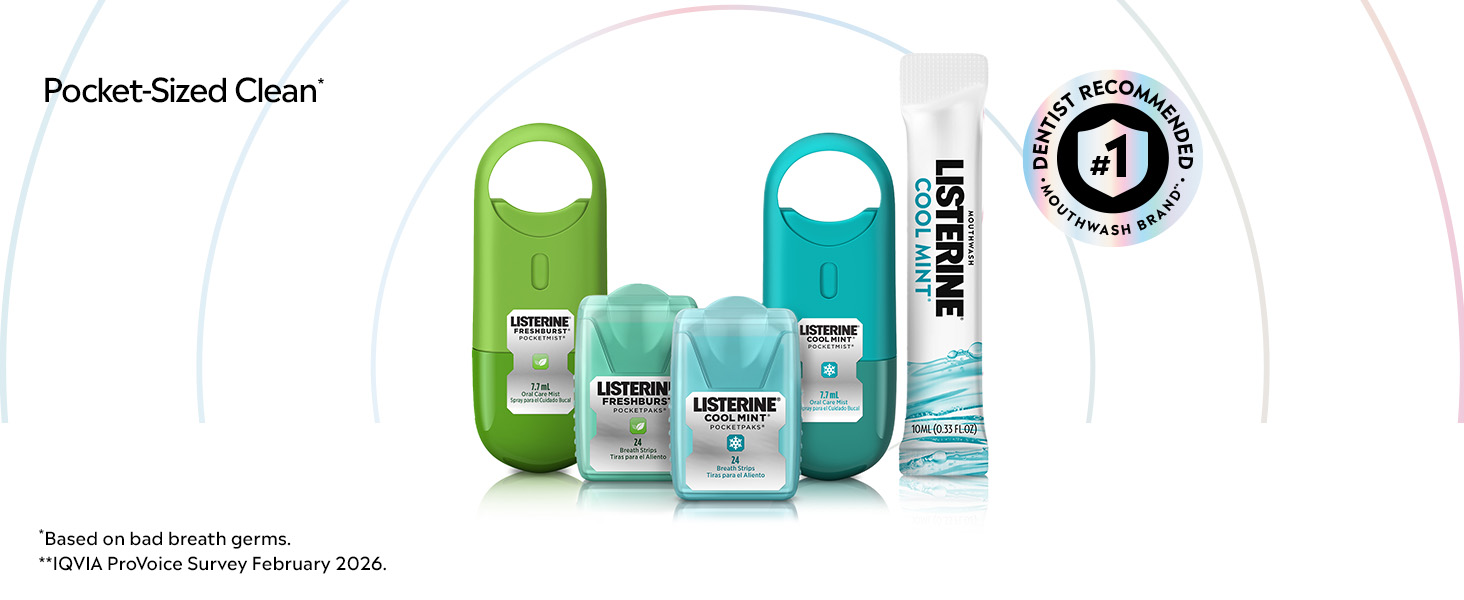 Listerine PocketPaks Cool Mint breath strips, 24 strips per pack, 3-pack for convenient fresh breath on the go