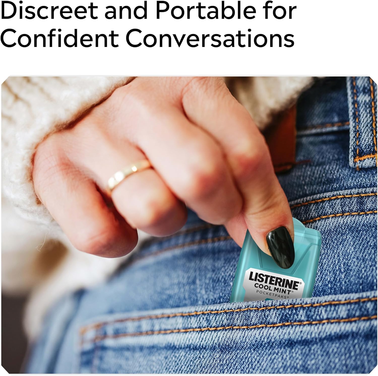 Listerine PocketPaks Cool Mint breath strips, 24 strips per pack, 3-pack for convenient fresh breath on the go