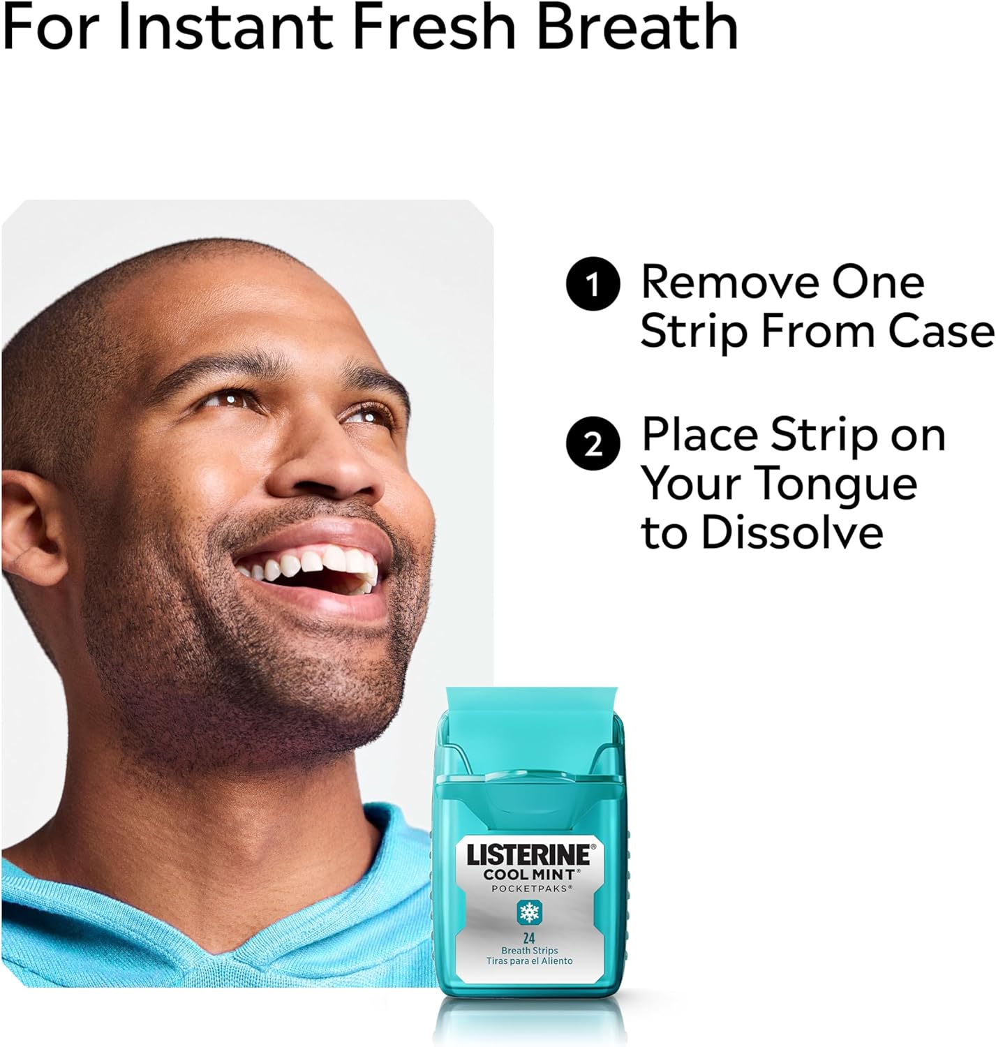 Listerine PocketPaks Cool Mint breath strips, 24 strips per pack, 3-pack for convenient fresh breath on the go