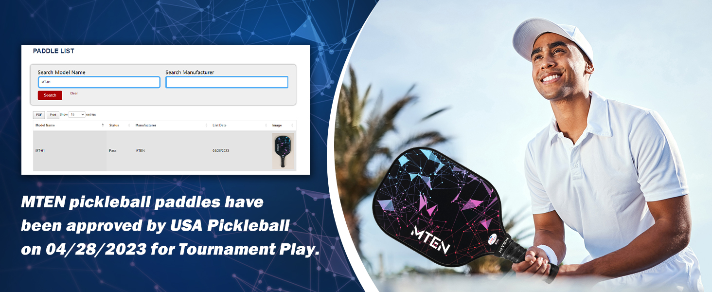 MTEN Pickleball Paddles Set with USAPA approved lightweight fiberglass pickleball rackets for men, women, beginners, and intermediate players