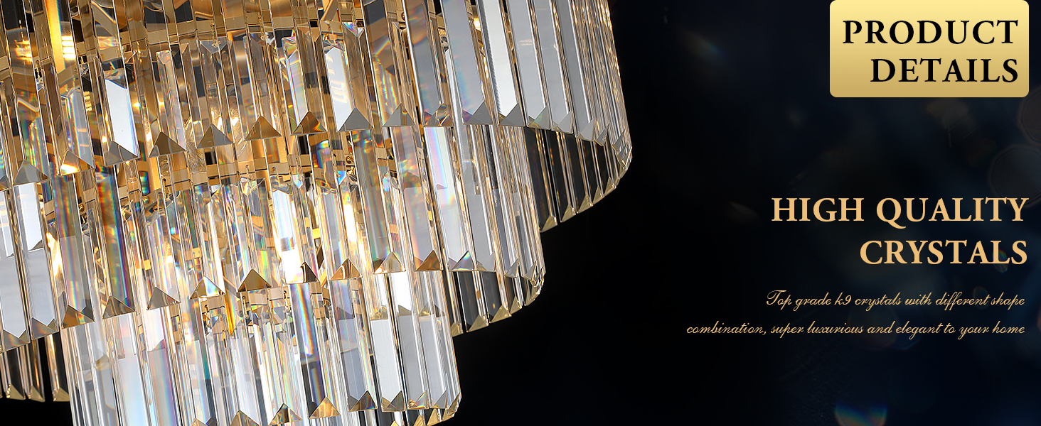 Modern 24 inch gold crystal chandelier ceiling light fixture for elegant living room and home décor
