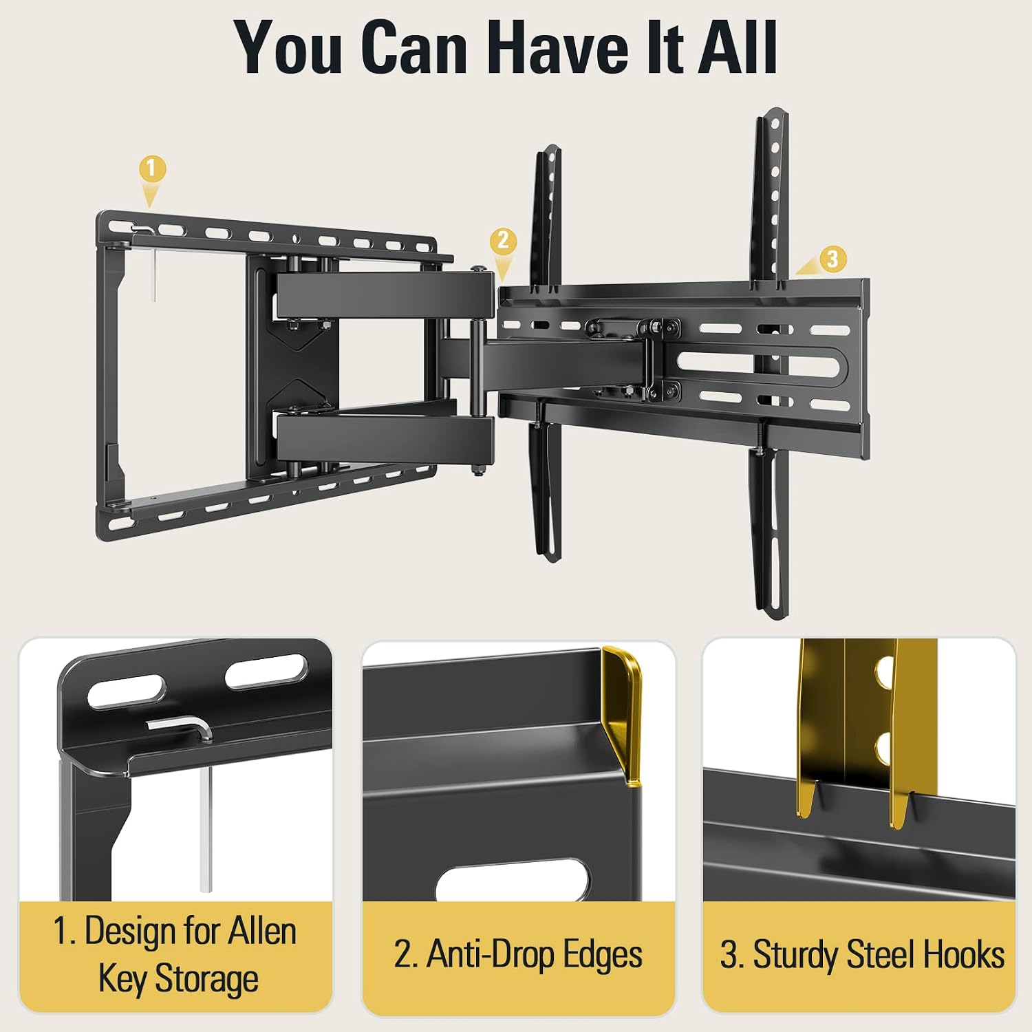Mounting Dream full motion TV wall mount for 32 to 70 inch TVs supporting up to 99 pounds with adjustable viewing