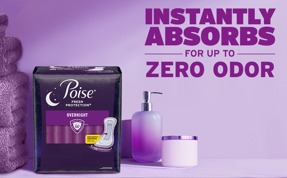 Poise Overnight Incontinence and Postpartum Pads with 8 Drop extra coverage, 72 count, designed for bladder leak protection