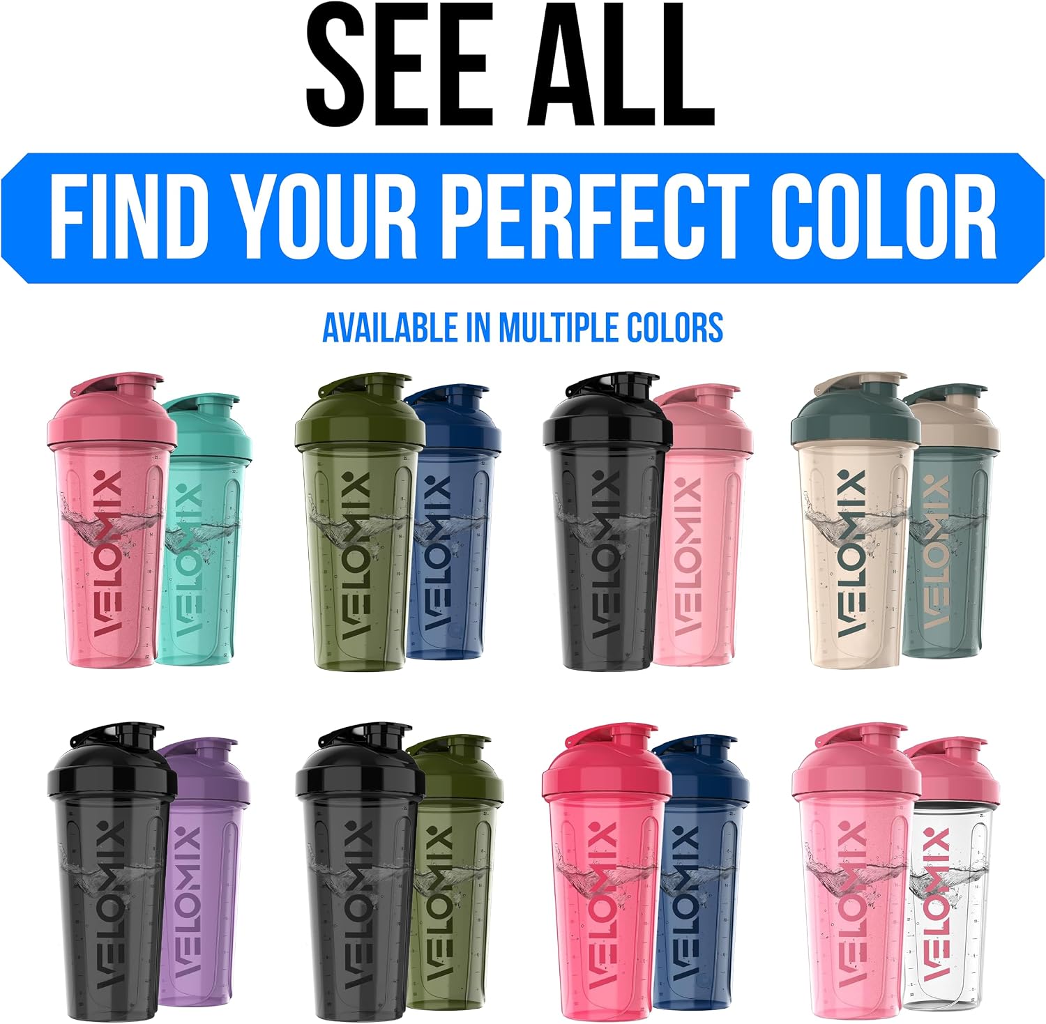 VELOMIX 2 Pack 28oz protein shaker bottles with wire whisks, leak-proof BPA-free shaker cups for protein shakes and fitness drinks