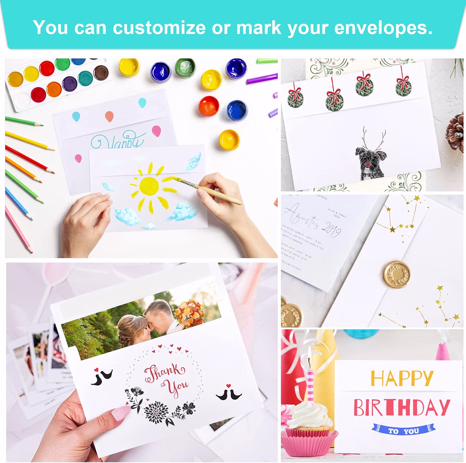 50 Pack 5x7 White A7 Self Seal Printable Envelopes for Invitations and Greeting Cards