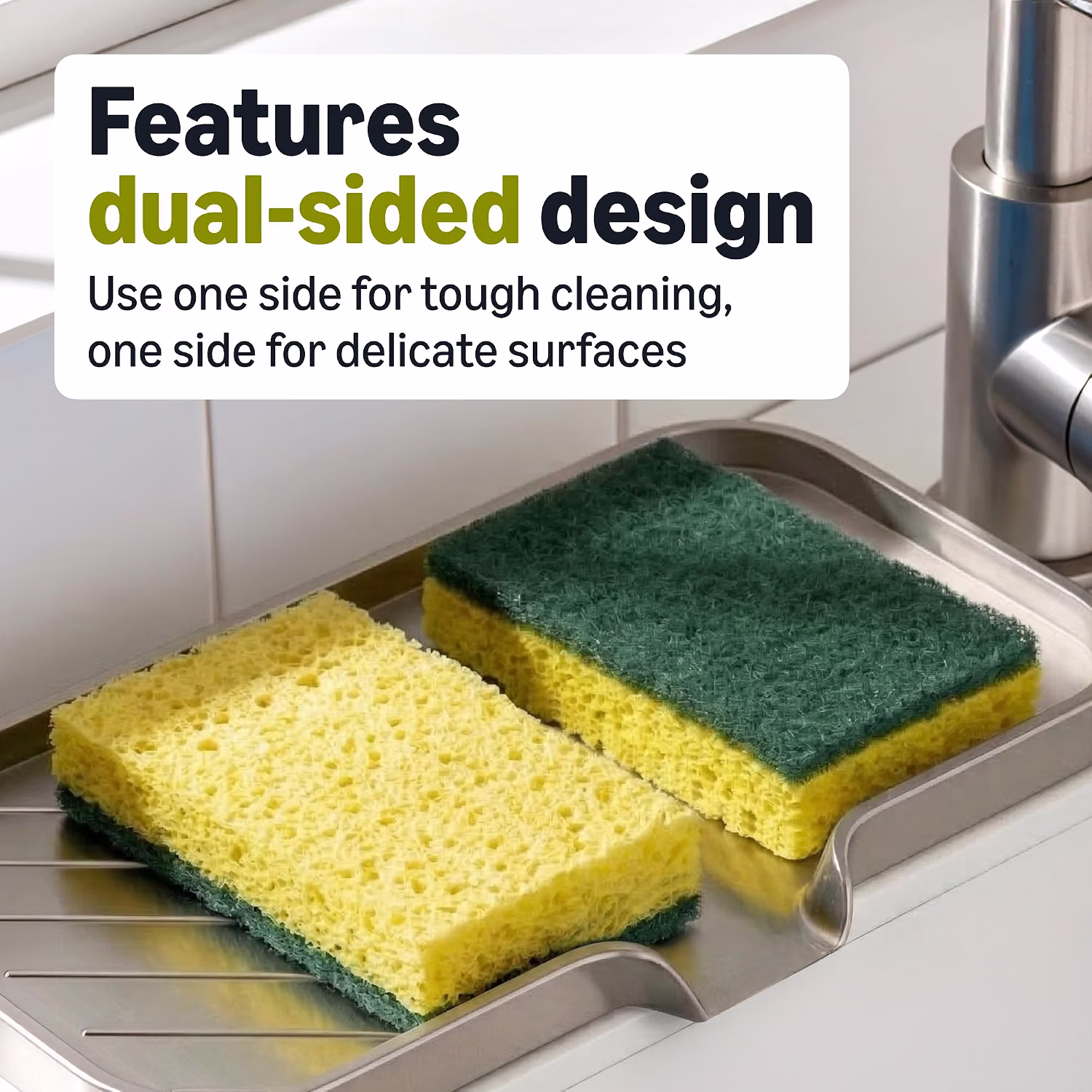 Amazon Basics Heavy Duty Dual-Sided Scrub Sponges Reusable Yellow Green 6-Pack