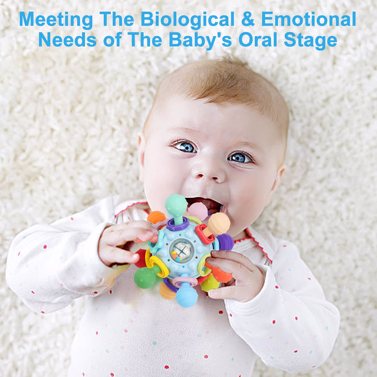 Baby Montessori Sensory Teething Toy Teether Ball and Rattle for 0-6 and 6-12 Months