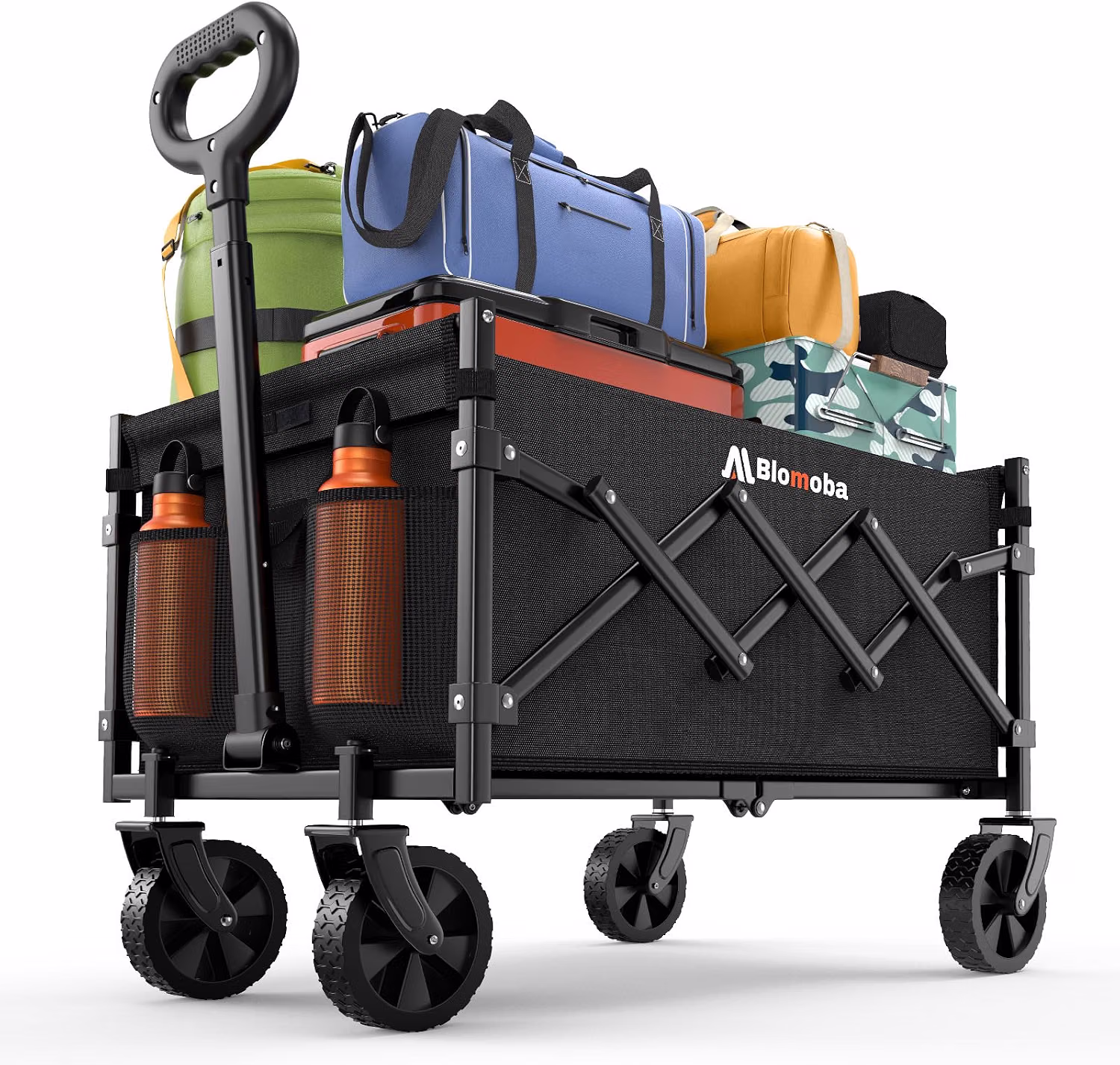 Folding Wagon Cart with Wheels 220lbs Heavy Duty Utility Wagon Cart Black
