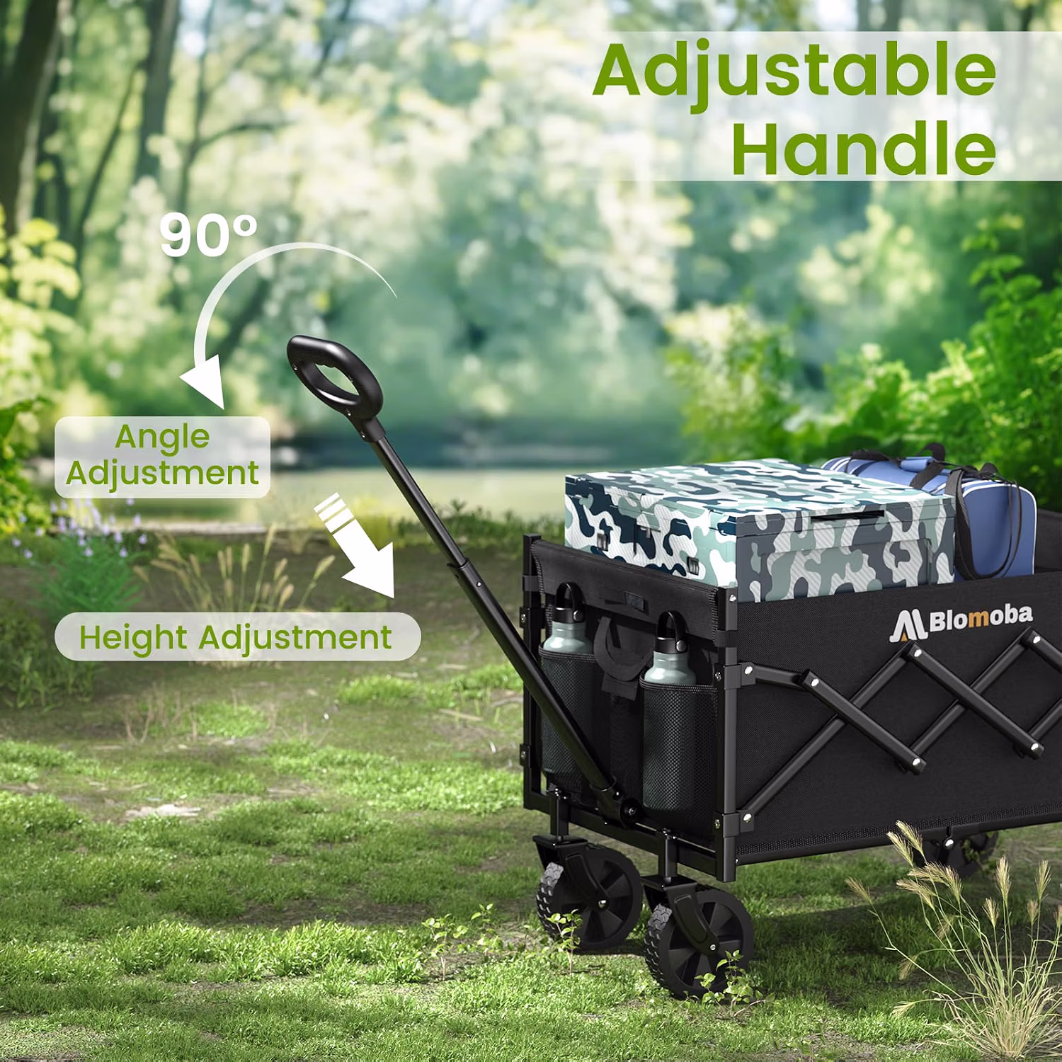 Folding Wagon Cart with Wheels 220lbs Heavy Duty Utility Wagon Cart Black