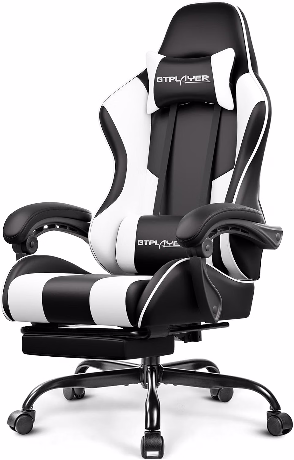 GTPLAYER Pearl White Gaming Chair with Footrest Lumbar Support and Headrest
