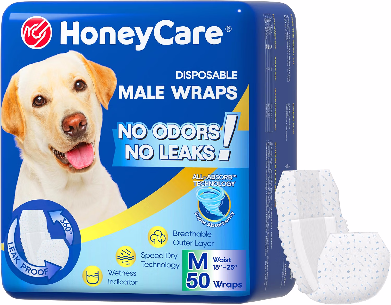 HONEY CARE All-Absorb A25 Medium Male Dog Wrap 50 Count White