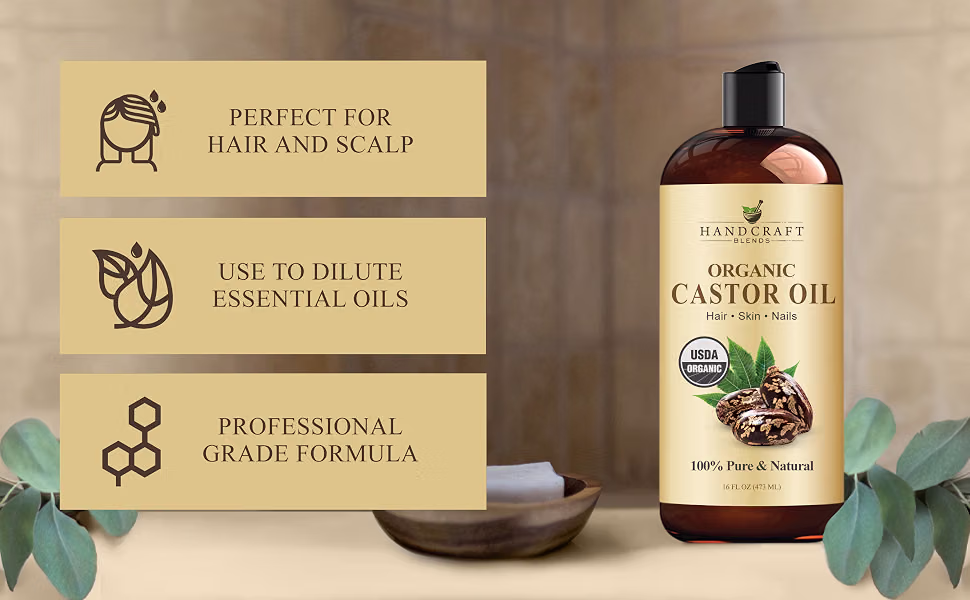 Handcraft Blends Organic Castor Oil 16 Fl Oz Natural Hair and Skin Care Oil